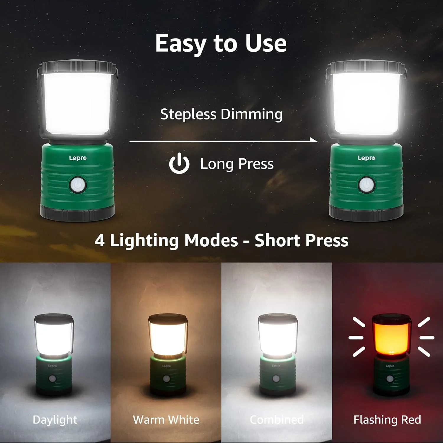 Lepro Portable LED Camping Lantern (350 lm, AA Battery Powered) - Image 3